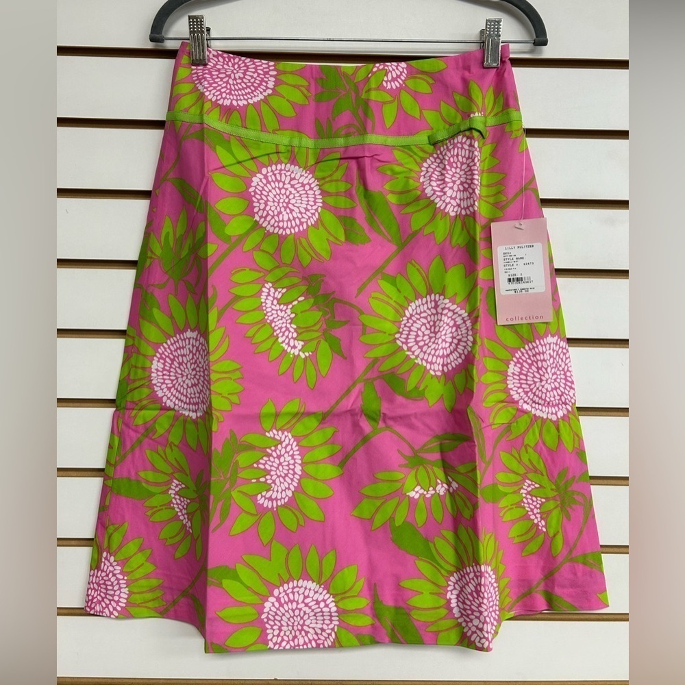 Lilly Pulitzer Mirabelle Hibiscus Pink & Green  Skirt NWT SZ 2 Lined 100% Cotton